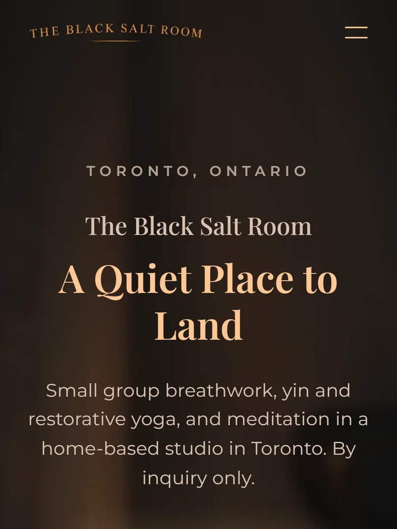 The Black Salt Room homepage arranged for a phone.