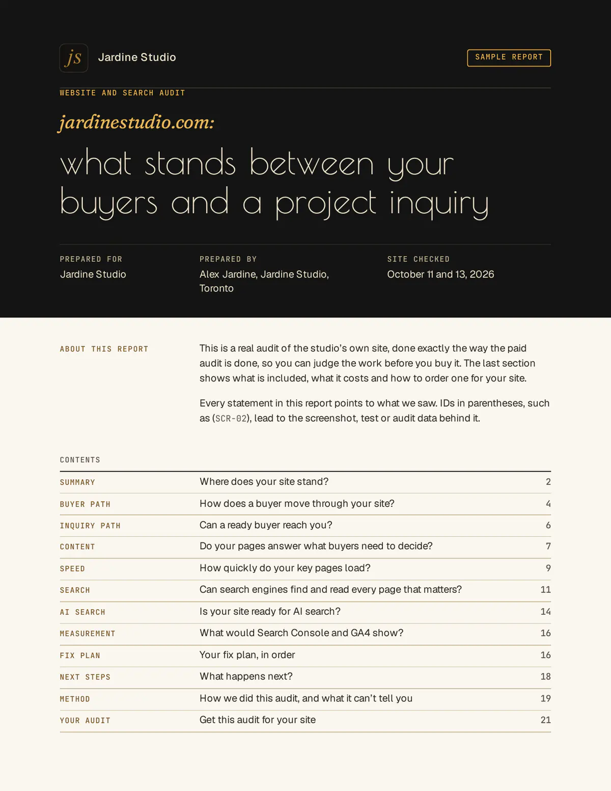 Cover of the Website and Search Audit sample