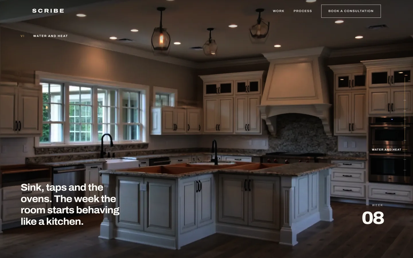 Scribe homepage showing a finished kitchen and the reverse renovation story