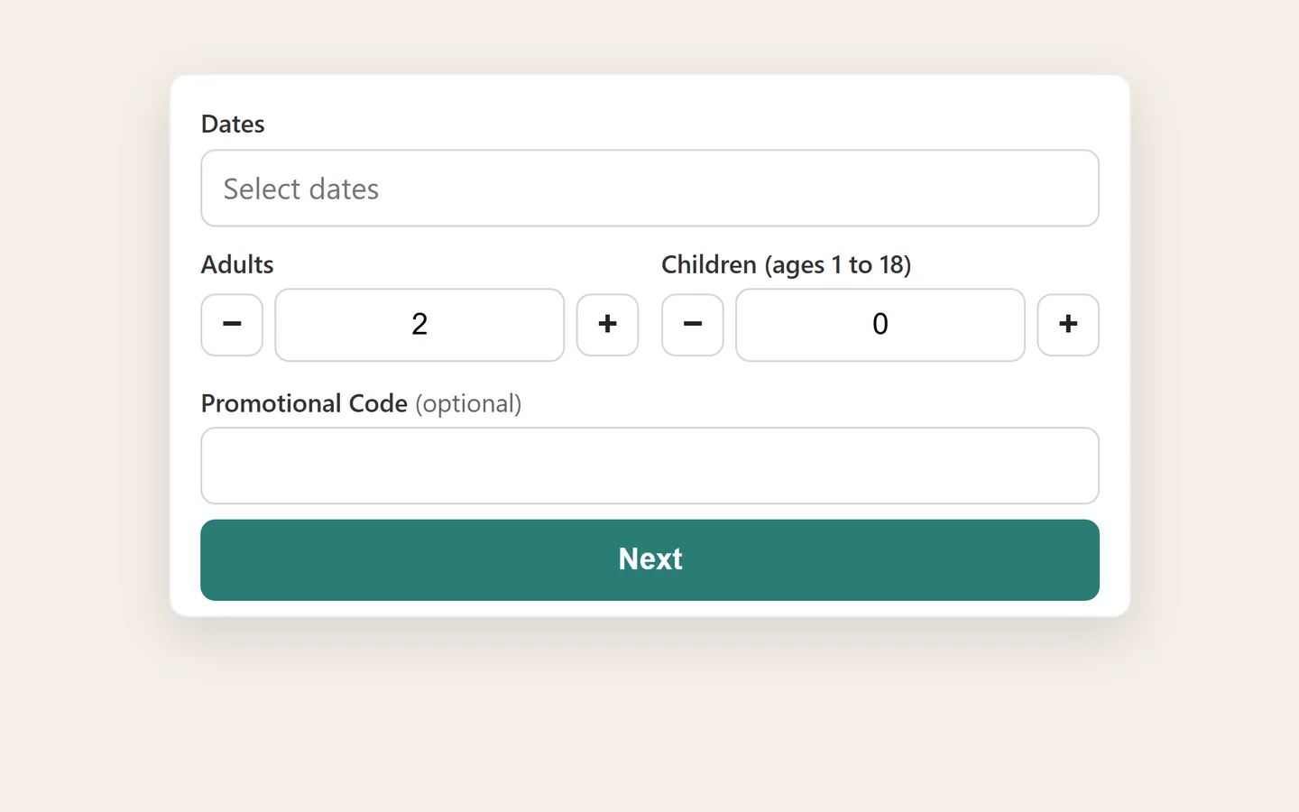 The Palisades booking interface with date and guest selection.