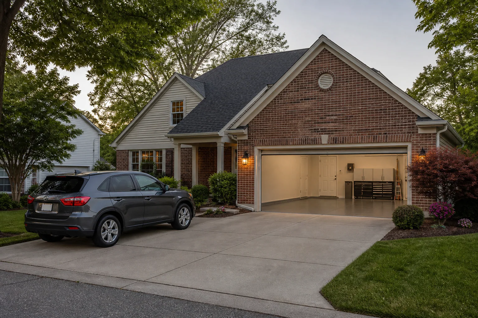 Central Ohio suburban home with an open finished garage